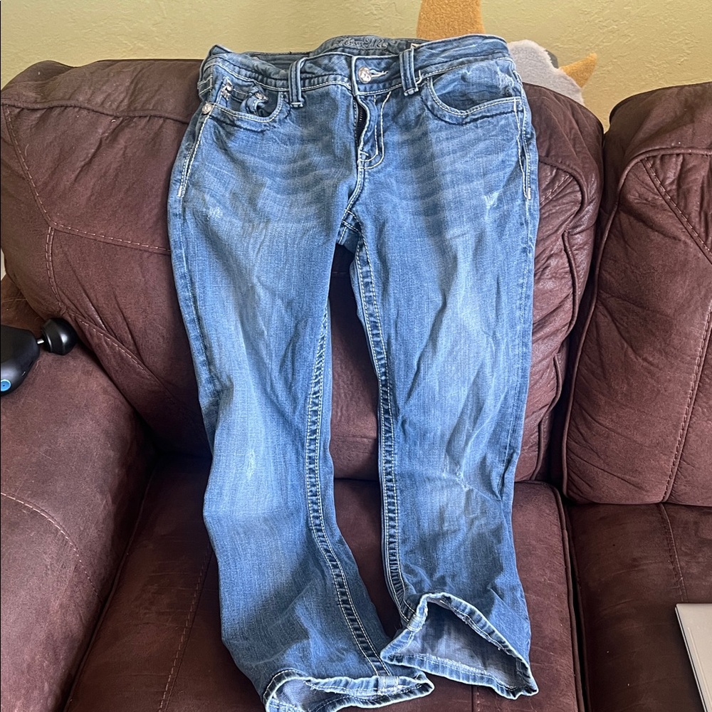 Miss Me Blue Straight Leg Jeans with Embroidery
